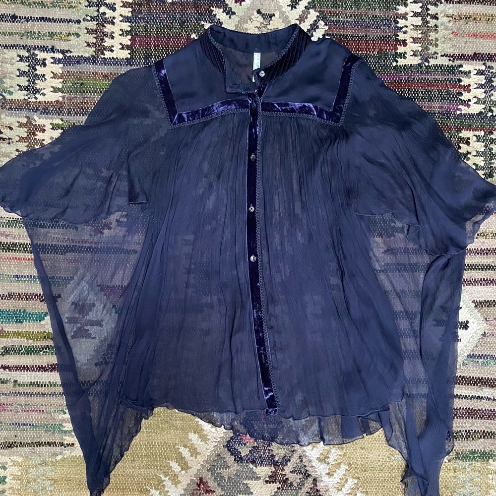 Free People New Romantics Blue Flowy Blouse
